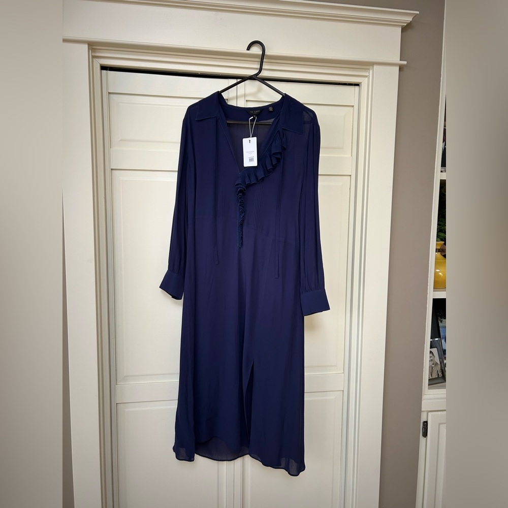 Ted Baker London Asymmetric Dark Navy Blue Midi Dress Women's 12 in US